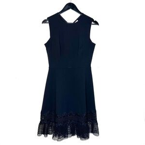 Julia Jordan Dress Black Solid Color Floral Crochet Hem Sleeveless